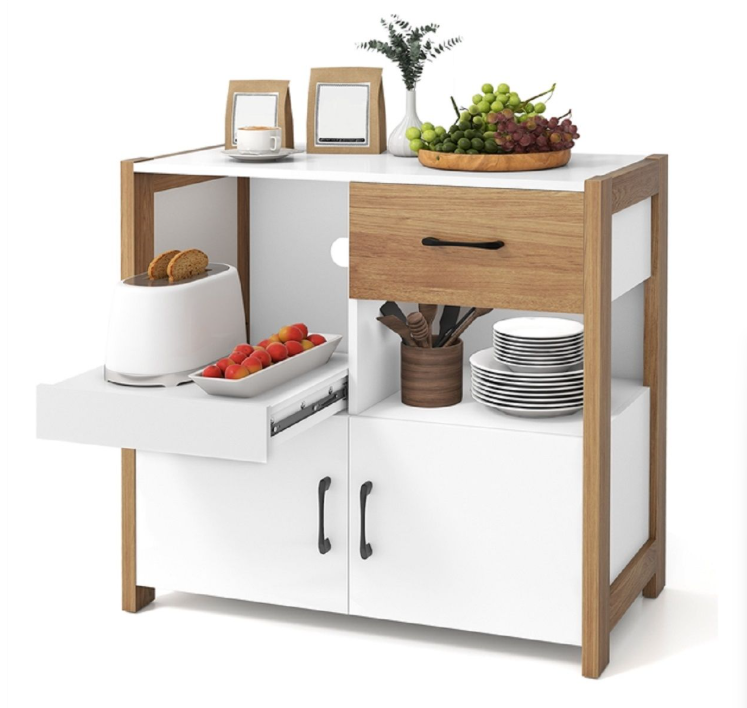 Coast Sideboard mit 2 Türen und einer Schublade – Weiß – 82 x 40 x 81 cm – Ausziehbare Ablage, modern-ländlicher Stil