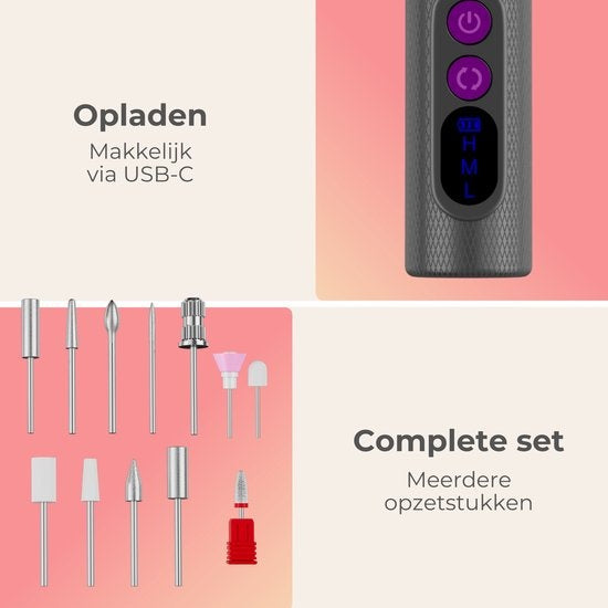 Moods Gellac Professional Electric Nail Grinder - 20000RPM - Cordless and Rechargeable - Grau - Nagelfeile - Maniküre & Pediküre Set - Nagelfeile Electric