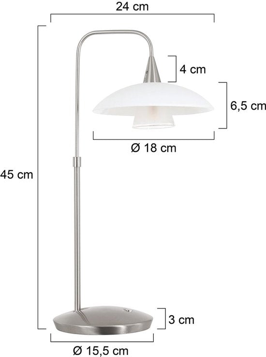 Tischlampe „Tallerken“ 2657ST – Stahl/Weiß – Modernes Design – Inklusive LED-Leuchtmittel – Steinhauer
