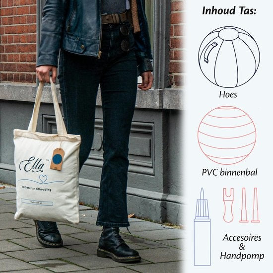 Bckz Sitzball Büro und Zuhause 65 CM - Luxus-Yoga-Ball - Sitzball mit Hülse - Ergonomischer Bürostuhl-Ball - Leinen Hellgrau