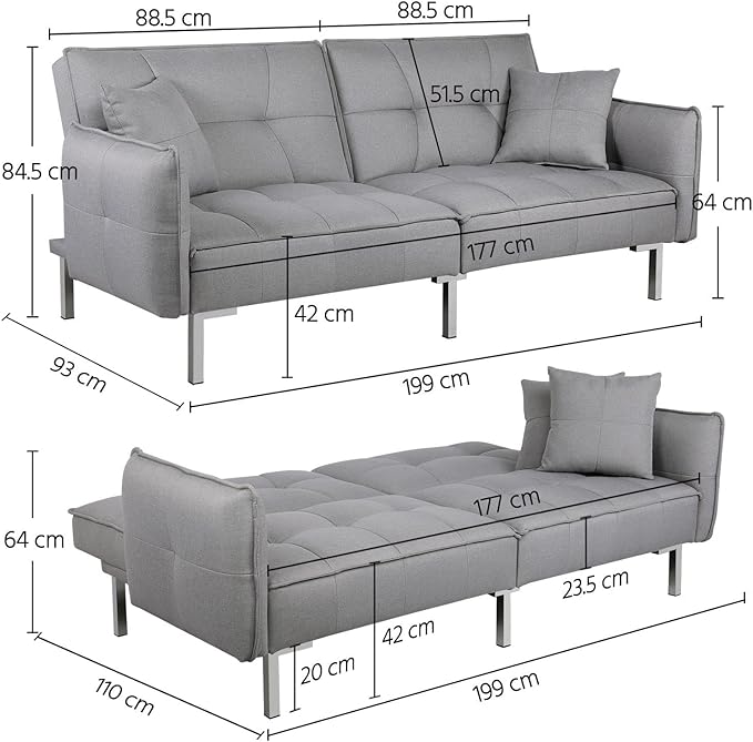 Yaheetech Schlafsofa Hellgrau - Leinenstoff - geteilte Rückenlehne - Liegefläche 177 x 110 cm