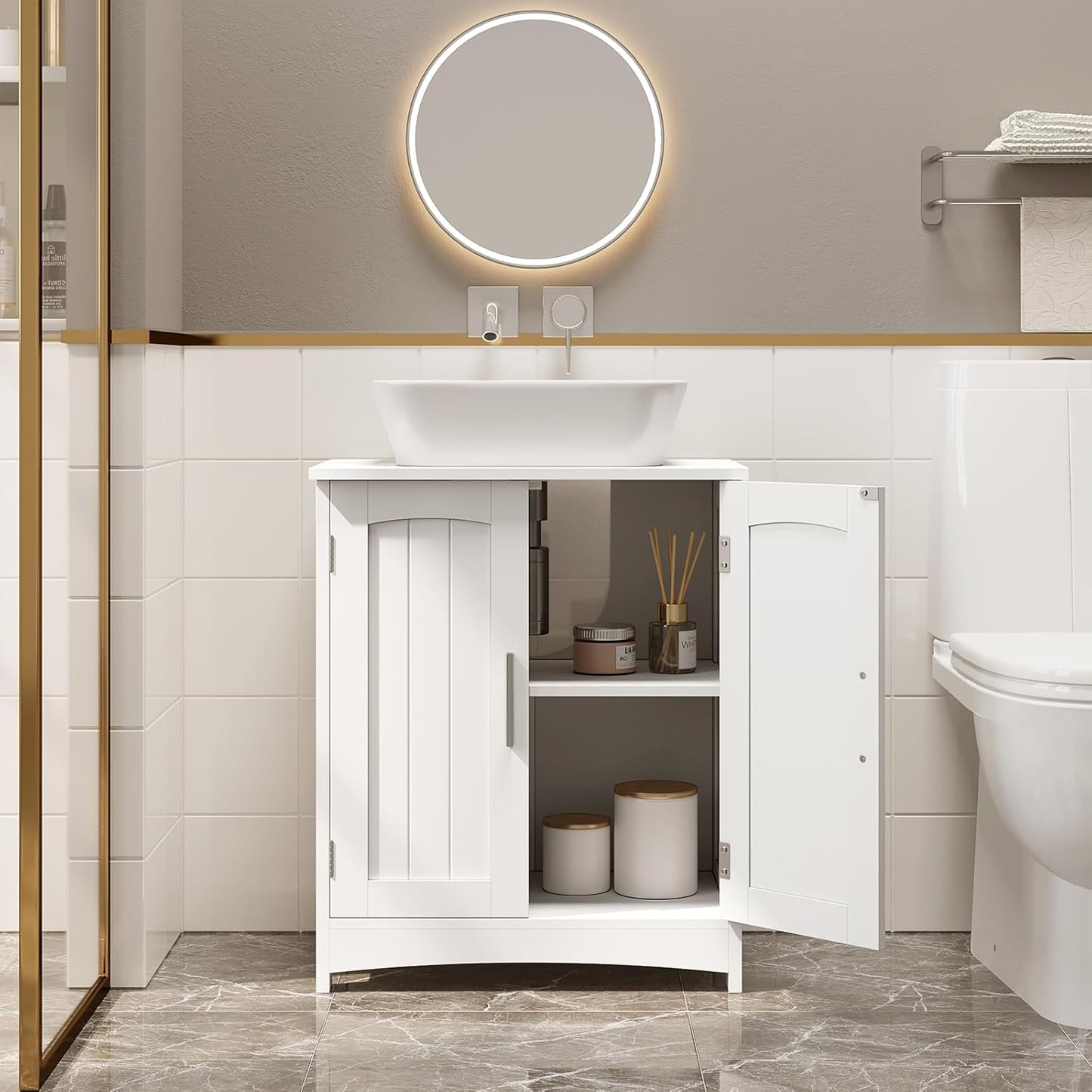 Eugad Waschtischunterschrank weiß - Badezimmerschrank mit Türen und verstellbarem Einlegeboden - 50 x 30 x 60 cm