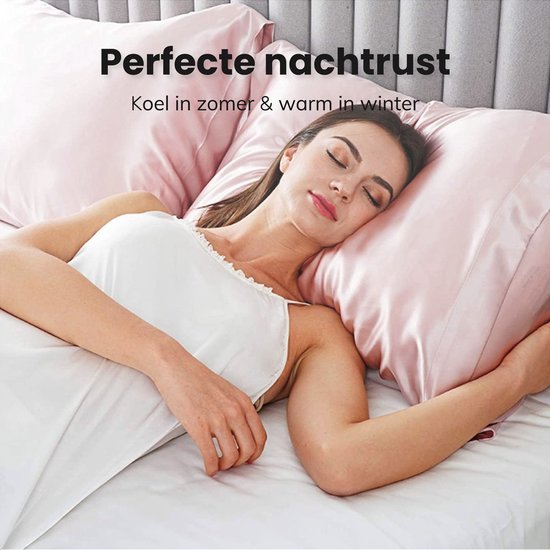 Satin-Kissenbezug-Set - Inkl. Mütze und Schlafmaske - 60x70 cm - Schlafmütze - Locken - Satin - Moerbij - Seide - Schönheit - Seide - Weich - Satin rosa - Soft & Silky