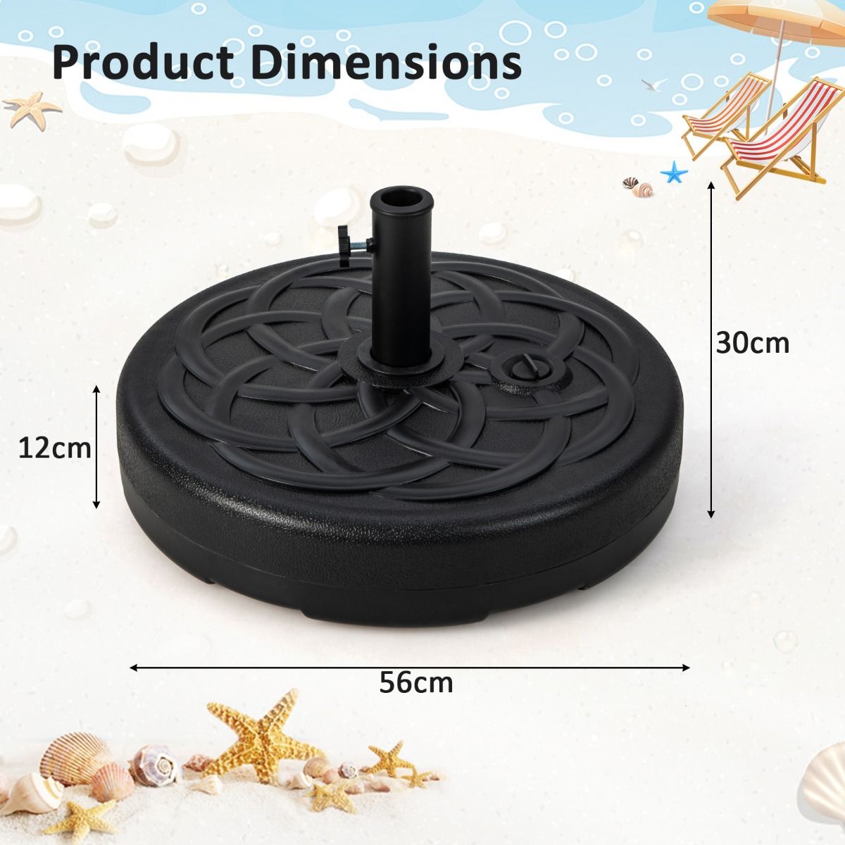 Coast 56 cm Runder befüllbarer Sonnenschirmfuß Schwarz für 38/48 mm Sonnenschirmstangen - wasser- und sandgefüllt
