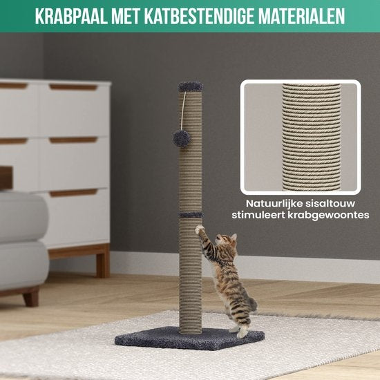 Avalo Kratzbaum mit Spielzeugball - 36x36x74 - Dunkelgrau - Katzenkratzbaum