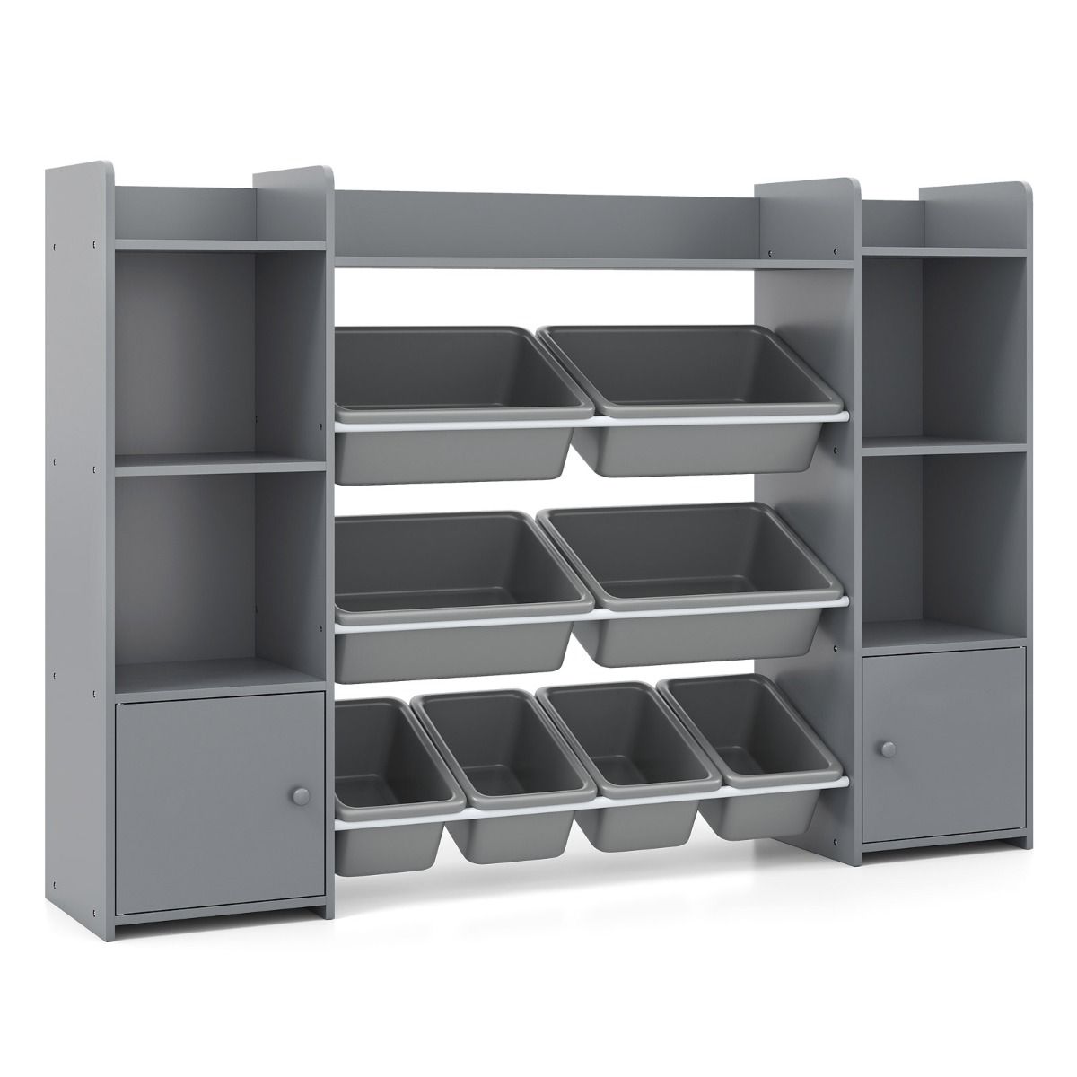 Coast Spielzeugschrank mit 4 Fächern – 8 herausnehmbare Behälter – Bücherregal – grau