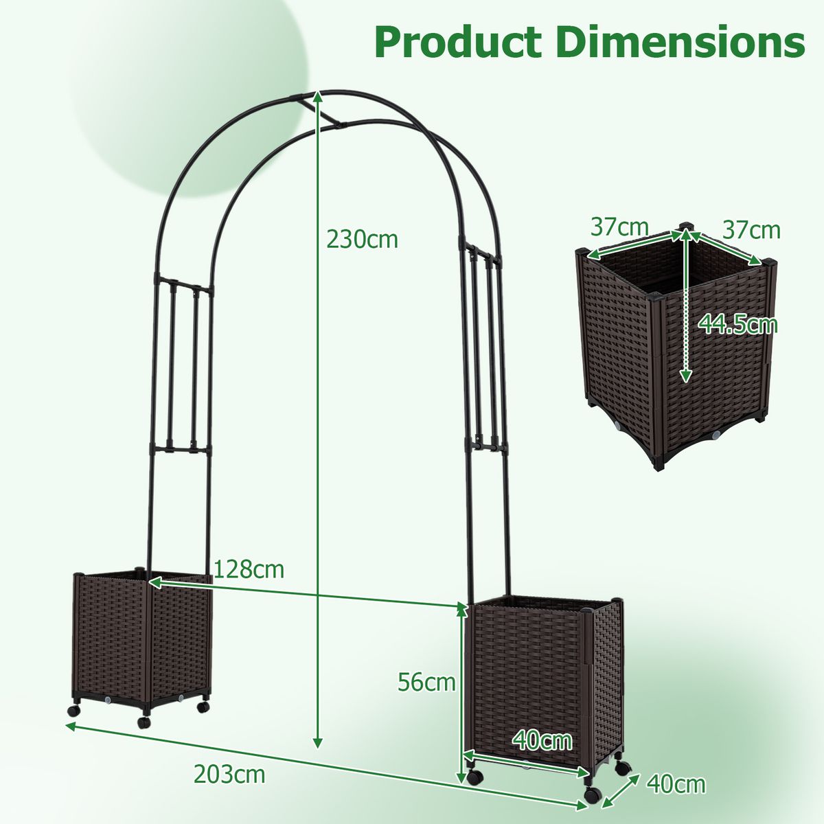 Coast Gartenbogen mit Pflanzkübeln – Selbstbewässerungssystem – modulares Design – schwarz – 230 cm