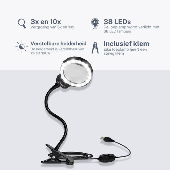 Lupe - Lupe mit LED-Licht - Für Kinder/Erwachsene/Senioren/Lesen/Zeichnen/Hobby mit Tischklemme - Lupe mit Beleuchtung Earkings