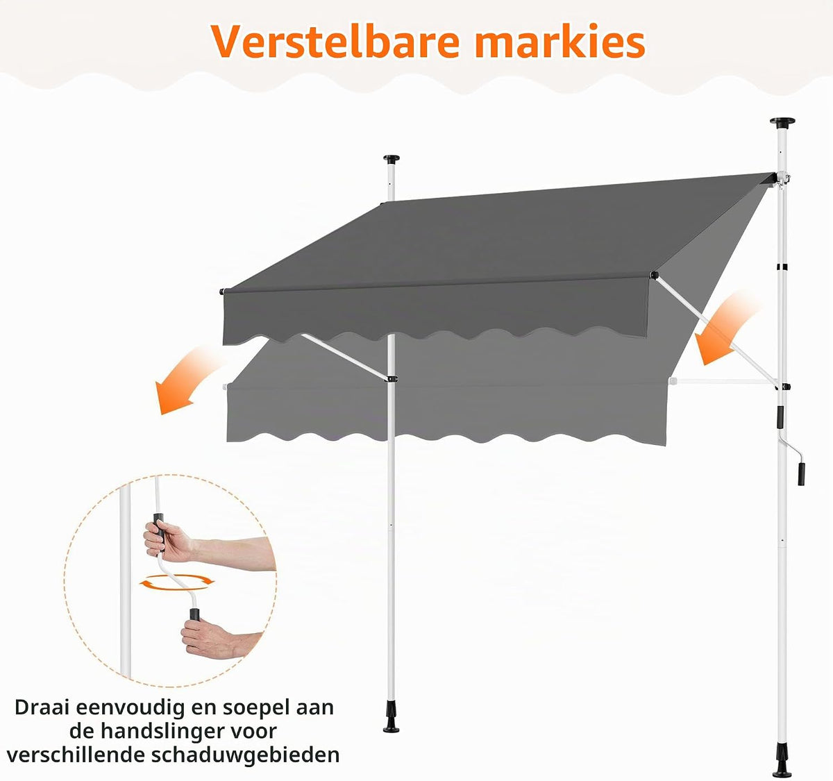 Yaheetech Klemm-Sonnenschutz mit Handkurbel – Ohne Bohren – 150 x 180 cm – Dunkelgrau
