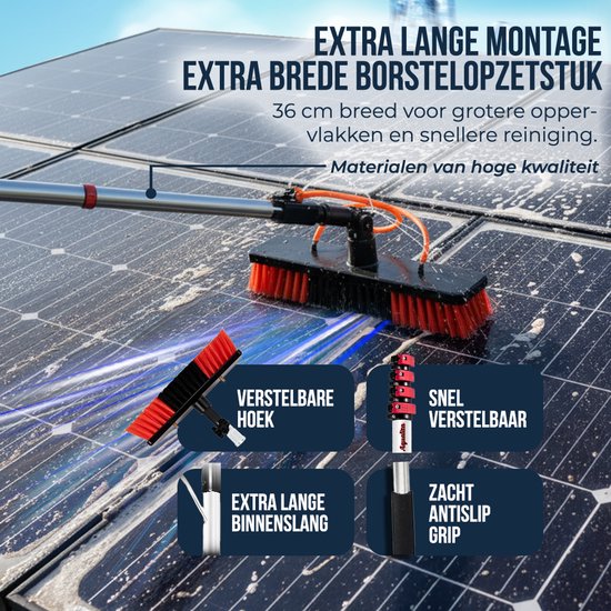 Aqualita® Teleskop-Waschbürste 9M - Teleskopstiel Fensterreinigung - Fensterwascher Teleskop - Fensterwischer mit Teleskopstiel - Schrubber - Autowäsche - Solarpanelreiniger - Fassaden - Vordächer - Wintergärten - Glasreinigungsset - Seifenspender