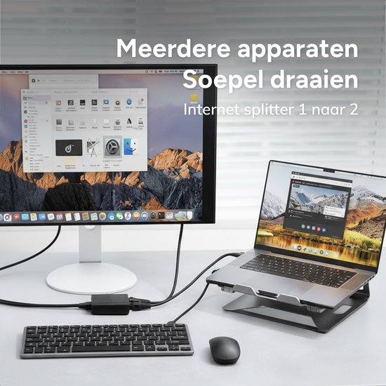 Skoov Internet Splitter 1 in 2 out - Netzwerk Switch mit 2 Ports - 1000Mbps - RJ45, Cat5, Cat6, LAN, UTP, Ethernet Splitter - Adapter - Schwarz