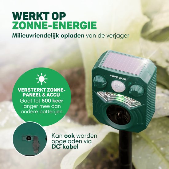 Vulpes Goods® Repellent - Solarbetriebenes Ultraschall-Katzenabwehrgerät - Katzenschreck - Marderabwehr - Tierabwehr - Wasserdicht - Schädlingsabwehr