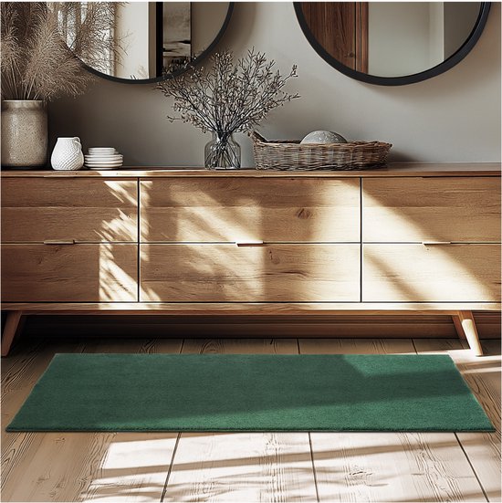 tectake® Kurzflorteppich - 80 x 150 cm - Grün - Teppich für Wohnzimmer, Schlafzimmer, Esszimmer - Pflegeleicht und waschbar - Rutschfeste Unterlage - Allergikerfreundlich - Verschiedene Größen und Farben