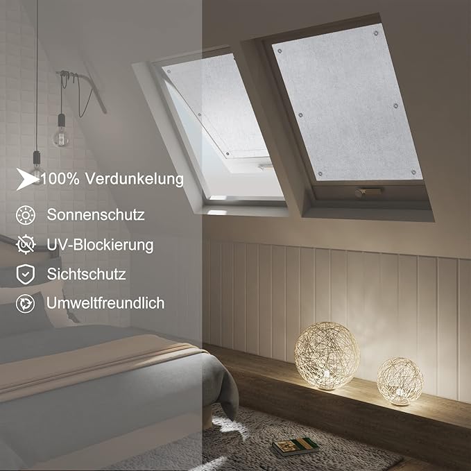 WOLTU Thermo-Verdunkelungsrollo Dachfenster - ohne Bohren mit Saugnäpfen - weiß - 76 x 115 cm - für Velux und Roto P08 408
