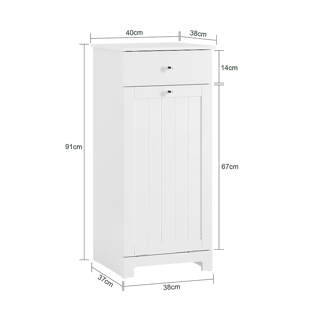 Sobuy Badezimmerschrank mit Wäschekorb – Ausgestattet mit 1 herausnehmbarem Wäschekorb, 1 Tür und 1 Schublade – Für Badezimmer und Waschküche – Weiß lackiertes MDF – 40 x 38 x 90 cm