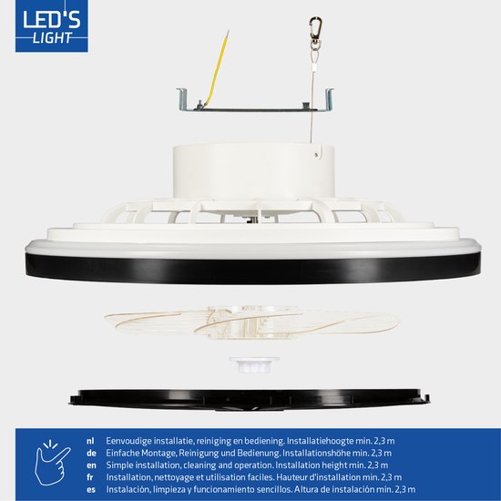 LED's Light Deckenventilator mit Beleuchtung 48 cm - Lüftungsgeschwindigkeit und Fernbedienung - Deckenleuchten mit Ventilator & Lampe - Schwarz