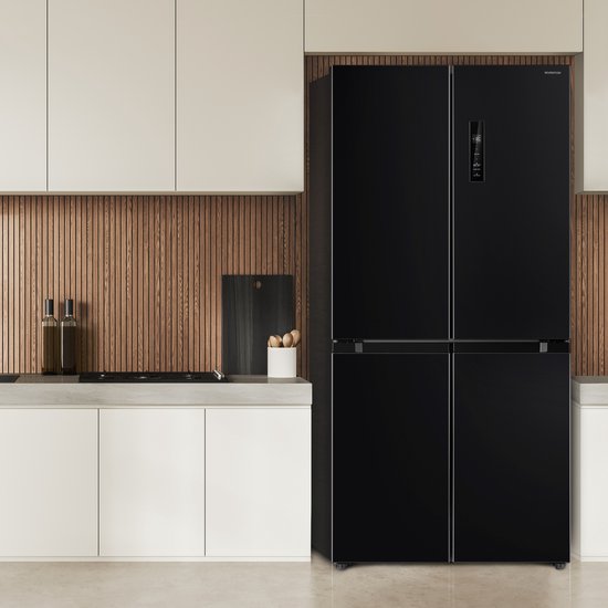 Inventum SKV4178B No Frost energieeffizienter amerikanischer Kühlschrank - 474 Liter - Digitales Display - Super-Gefrieren - Super-Kühlen - Frische-Schublade - 4 Türen - Schwarz