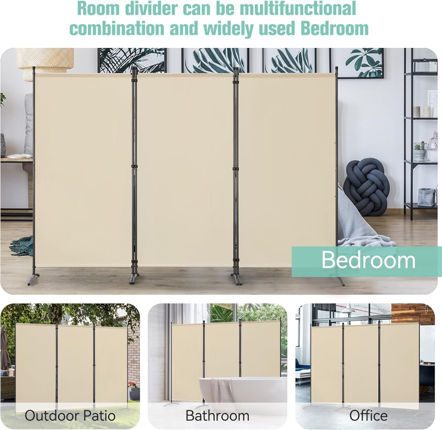Angel Living Paravent - 3 Platten - faltbar - 243 x 180 cm - beige