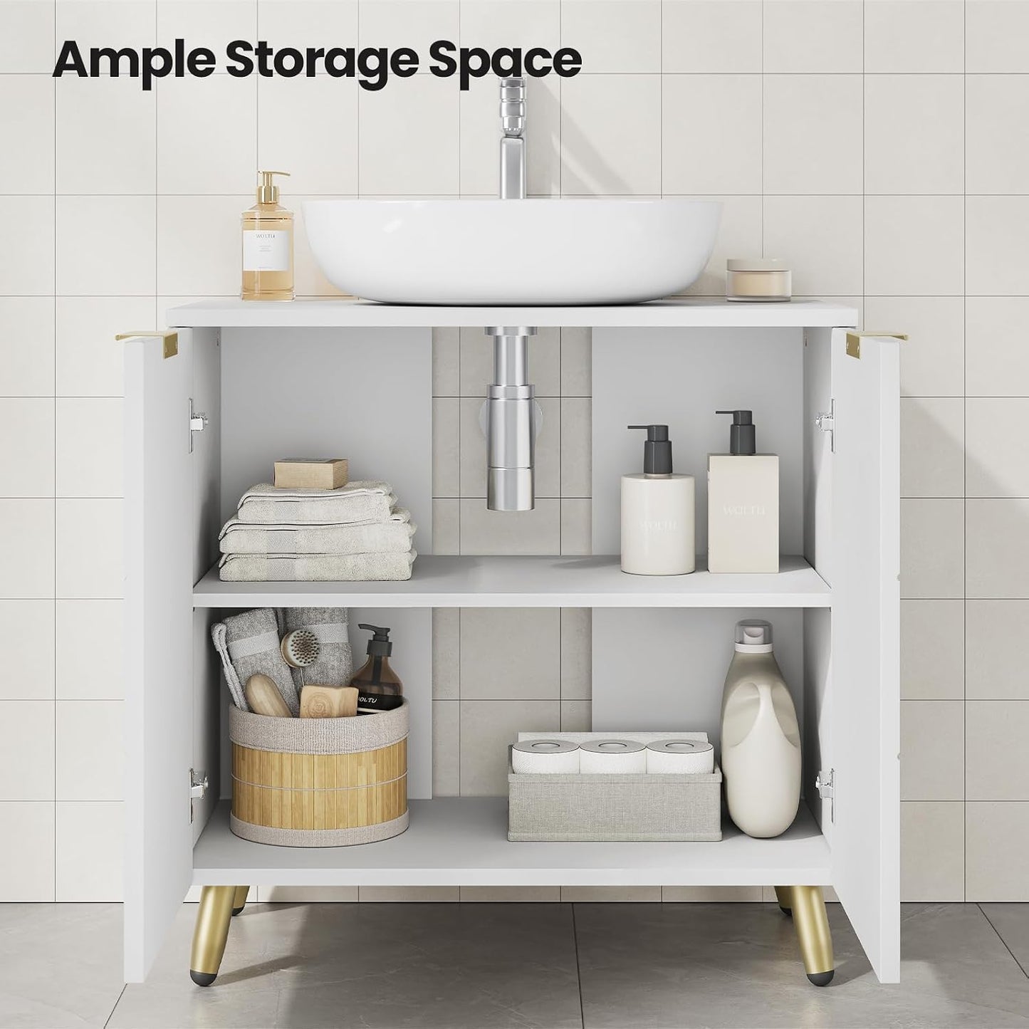 EUGAD Waschtischunterschrank, Weiß, Hochglanz – 60 x 60 x 30 cm – 2 Türen
