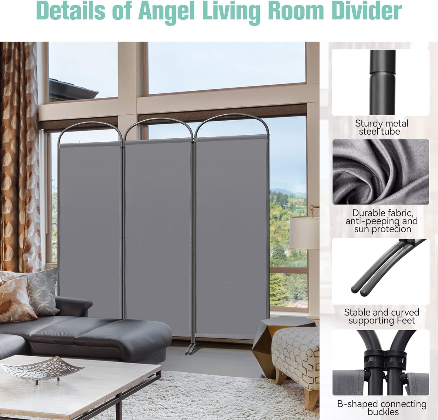 Angel Living Faltwand 3 Paneele - 168 x 182 cm - Grau