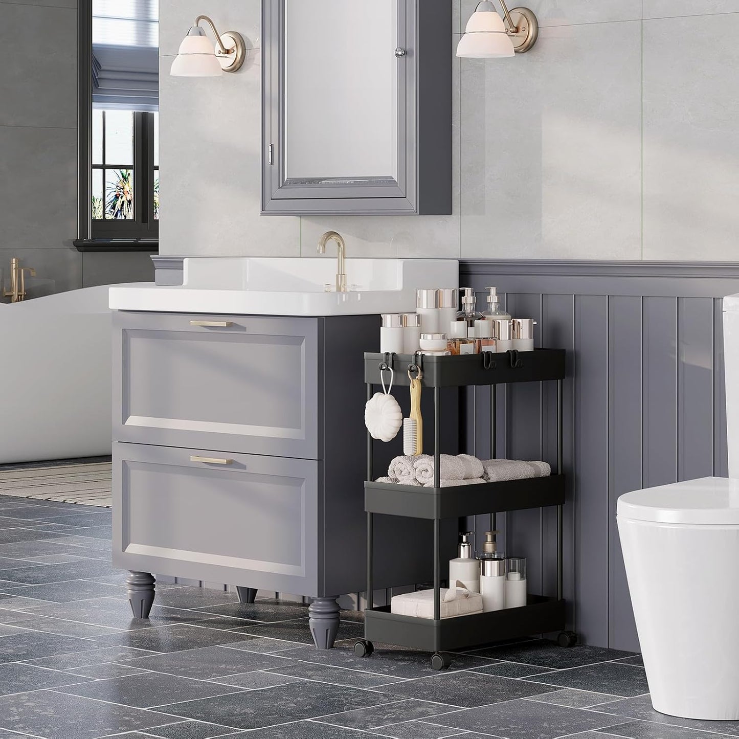 Klihome Aufbewahrungswagen, 3-stöckig – 39 x 20,5 x 58,5 cm – fahrbar – bis zu 15 kg