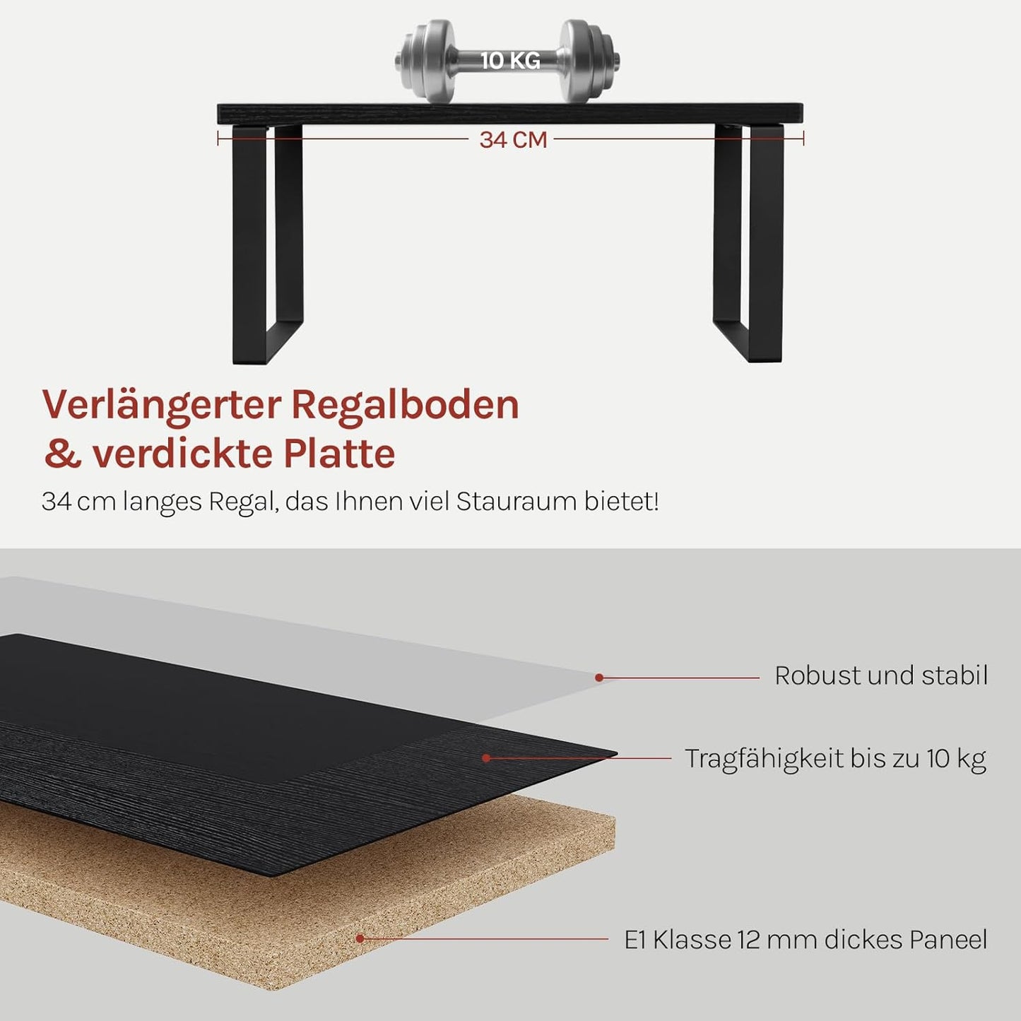 Woltu 2-teiliges stapelbares Gewürzregal – Schwarz – MDF & Metall – 34 x 19,5 x 15,5 cm
