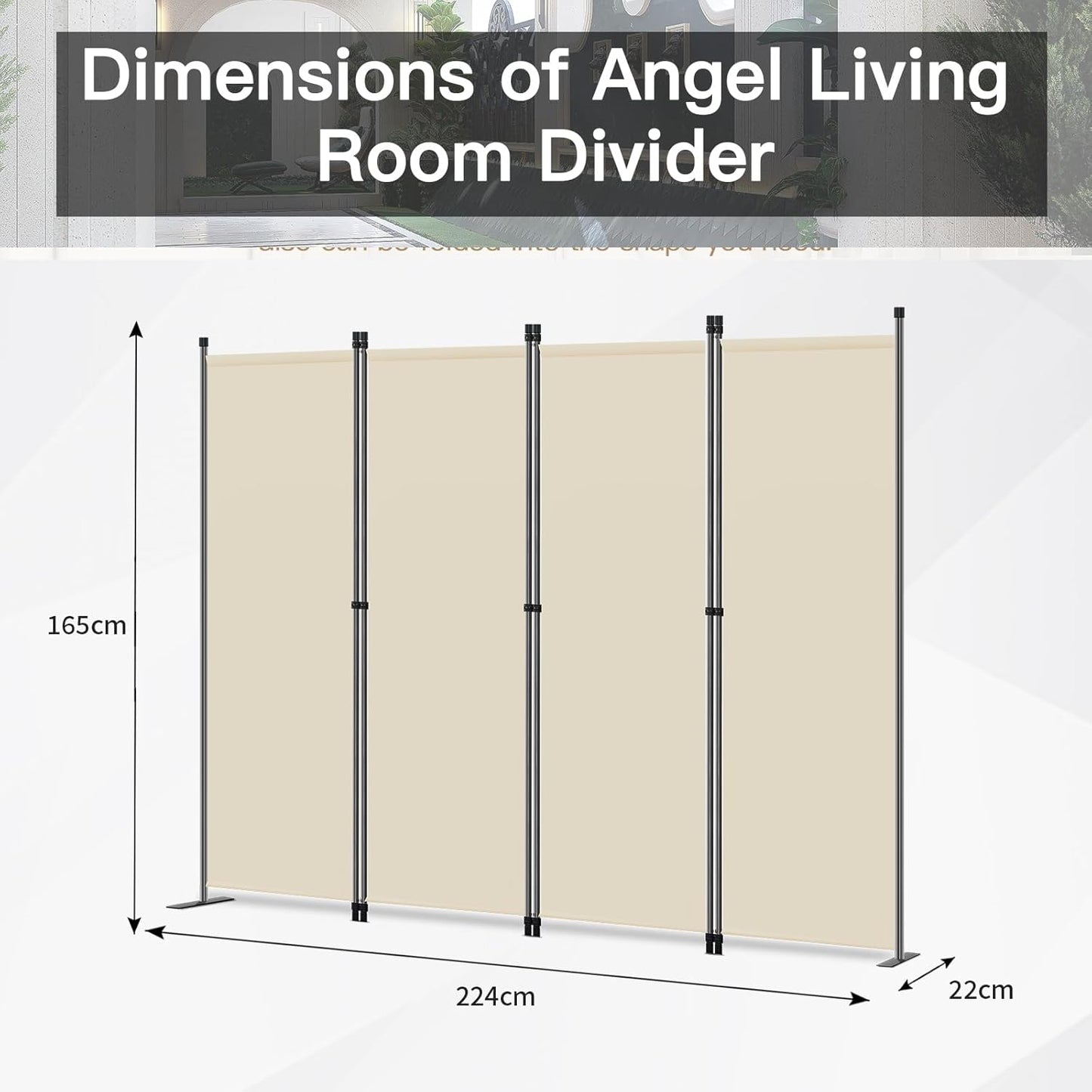 Angel Living Raumteiler - 4-teilig - 224x165 cm - faltbar - Stahl & Polyester - Raumteiler & Sichtschutz - Beige