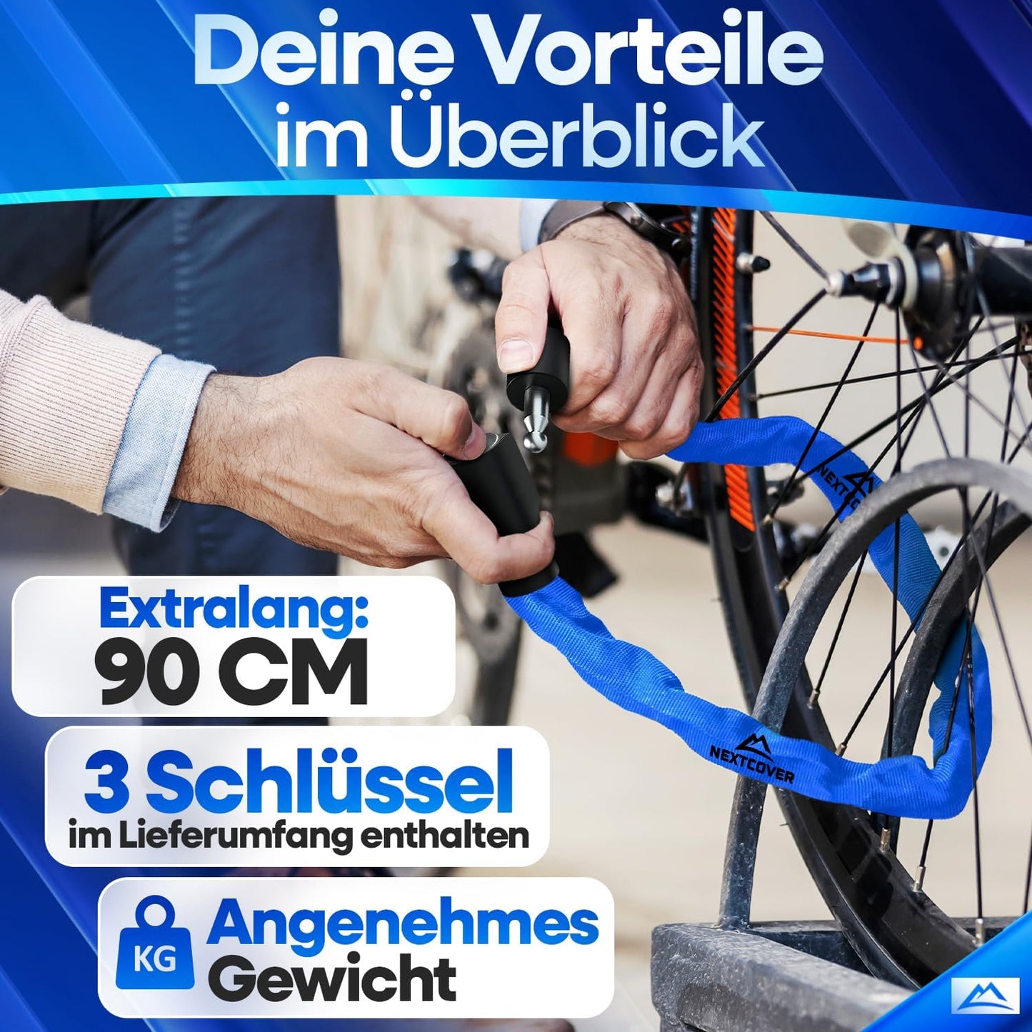 NEXTCOVER® Fahrradschloss LockOne mit Schlüssel - hohe Sicherheit - robust & langlebig - 3 Schlüssel - Blau