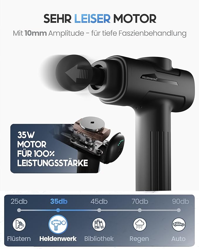 HELDENWERK Massage Gun mit 6 Aufsätzen - 3200 U/min, USB-C, Muskelmassagegerät - Schwarz