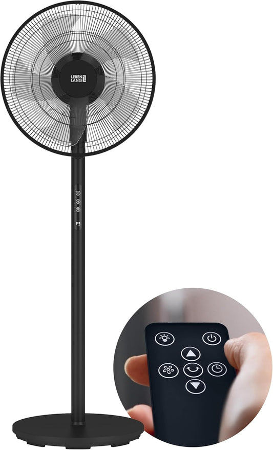 LEBENLANG Standventilator mit Fernbedienung – 5 Modi - Höhenverstellbar – Schwarz/Weiß