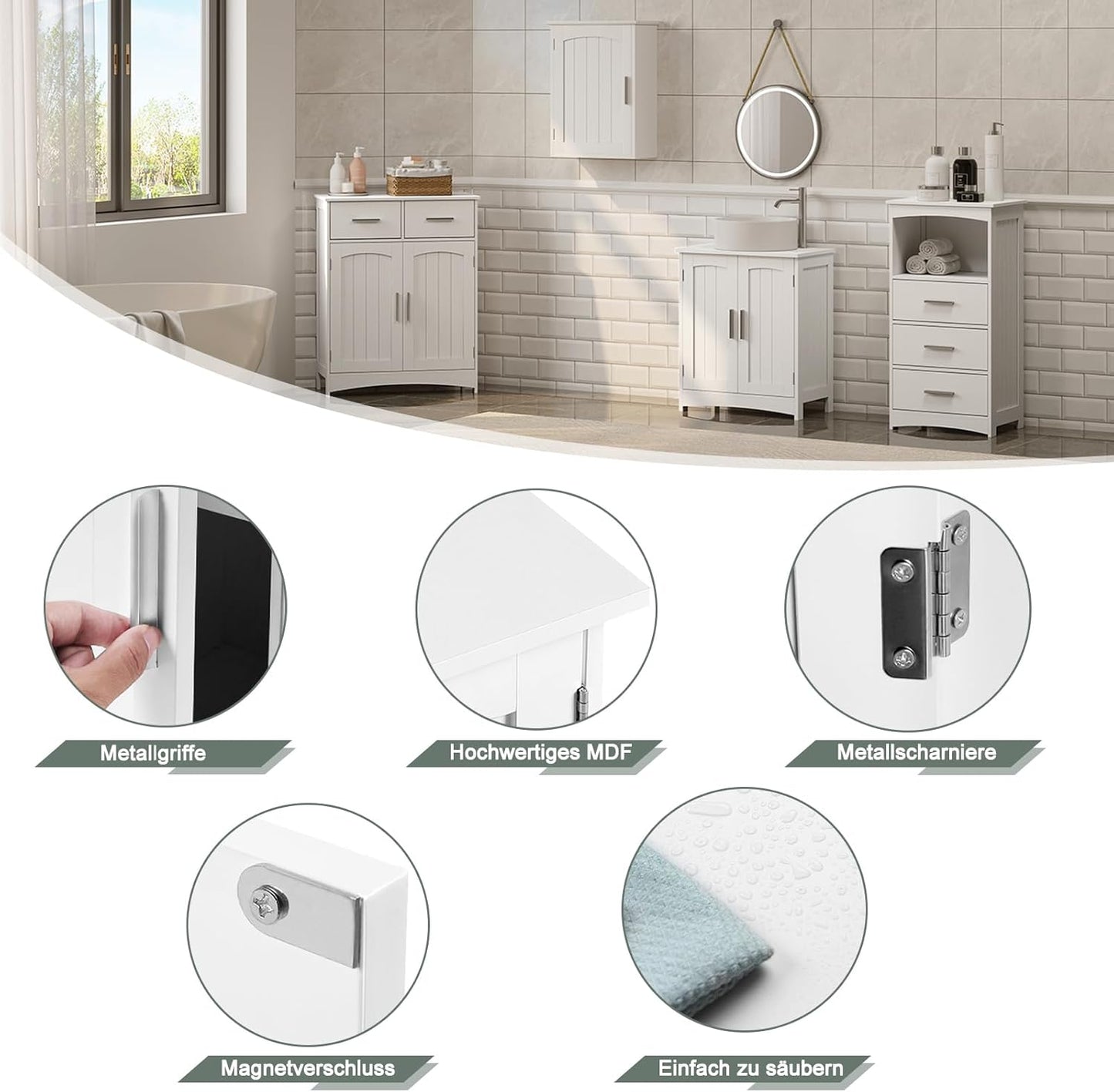 Eugad Waschtischunterschrank weiß - Badezimmerschrank mit Türen und verstellbarem Einlegeboden - 50 x 30 x 60 cm