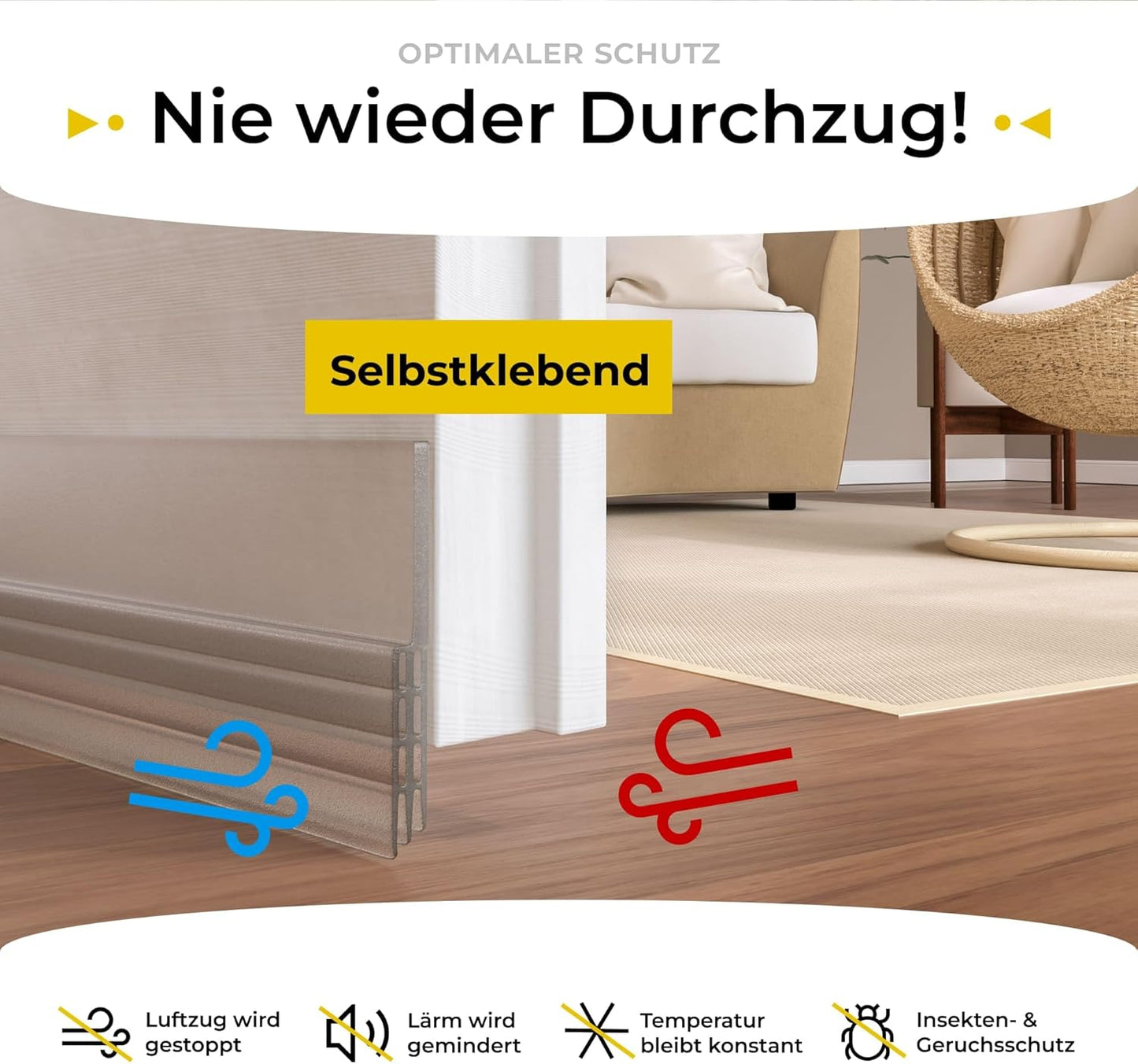 Five Dots Zugluftleiste für Türen aus Silikon (selbstklebend) - hält Wärme im Raum und stoppt Zugluft unter der Tür - Zugluftstopper für Türen als Kälteschutz