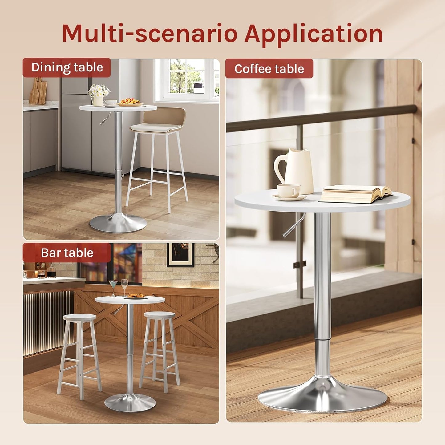 Woltu BT02ws Stehtisch verstellbar - Rund 60x60 cm - Höhe 68-88 cm - Weiß