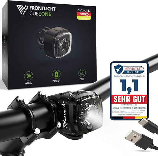 MIVELO Fahrradlicht - USB Wiederaufladbar - 100% Wasserdicht - IPX5 - Schwarz