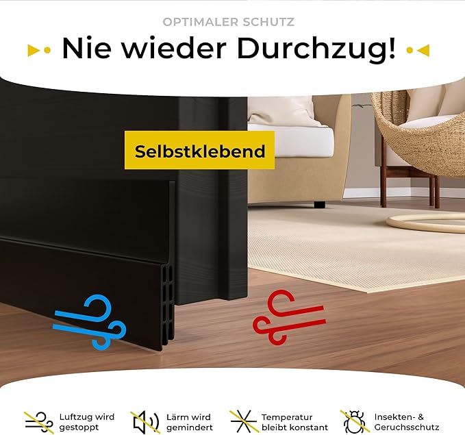 Five Dots Zugluftstopper für Türen - Selbstklebend - Hält die Wärme im Raum und stoppt die Zugluft unter der Tür - Zugluftstopper für Türen als Schutz vor Kälte
