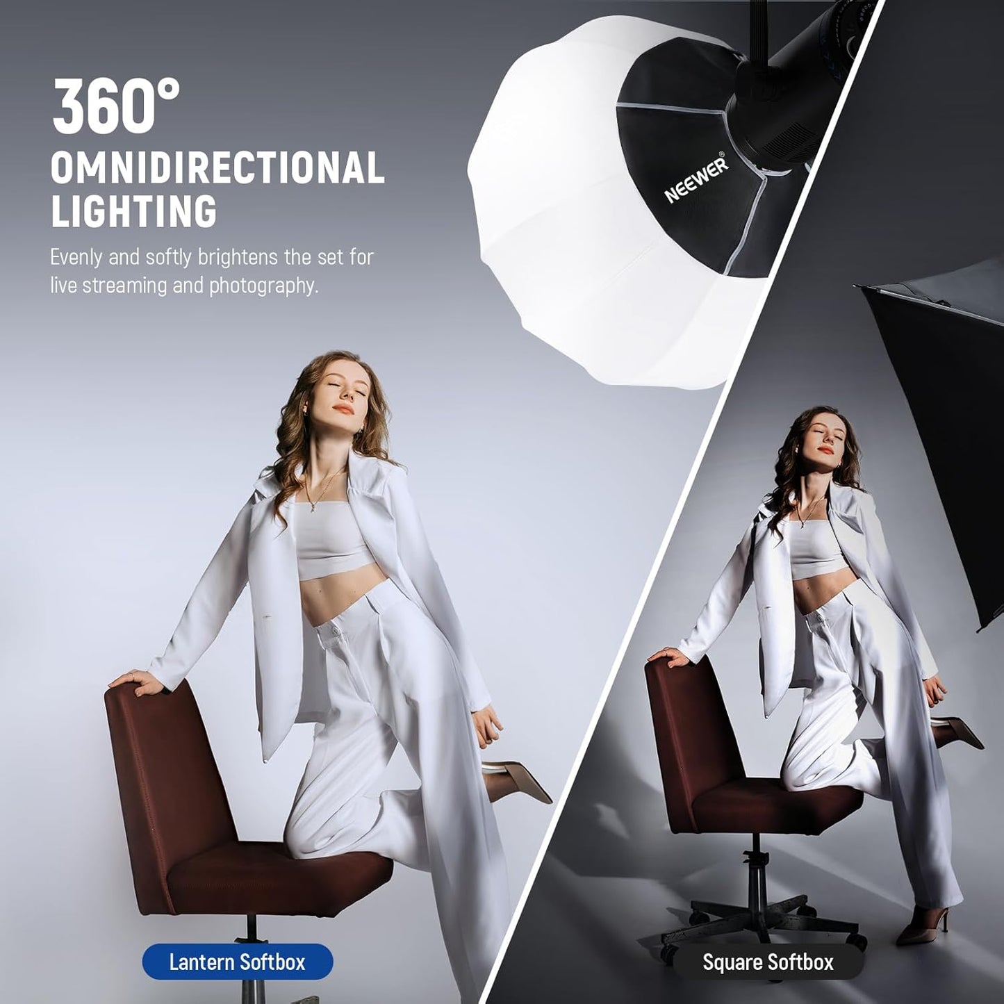 Neewer 50 cm Laternen-Softbox, weiß – 360°-Lichtdiffusor mit Schnellwechselvorrichtung und Bowens-Halterung für LED-Videoleuchten