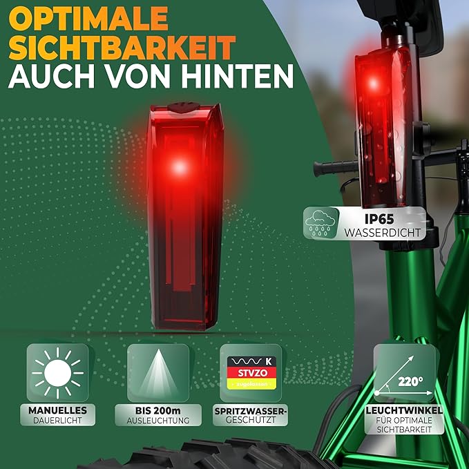 MIVELO Fahrradlicht-Set - USB aufladbar & wasserdicht - 70 Lux - Schwarz