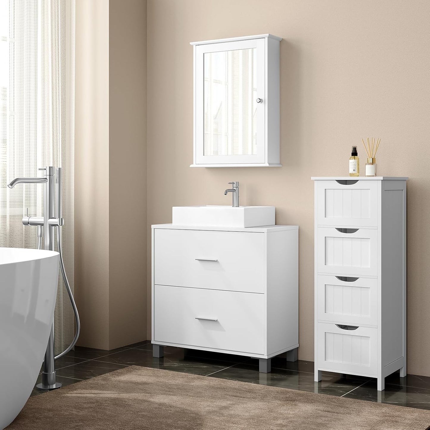 eSituro Waschbeckenunterschrank mit 2 Schubladen – Badezimmermöbel mit Siphonaussparung – Weiß – 60 x 30 x 60 cm