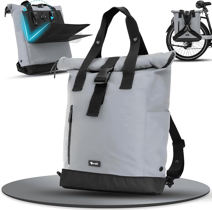 MIVELO - Gepäckträgertasche für Gepäckträger - 22 l Fassungsvermögen - Polyester - Reflektierend & Schwarz - Mit Laptop-Tasche & Schultergurt - Für E-Bike & City Bike