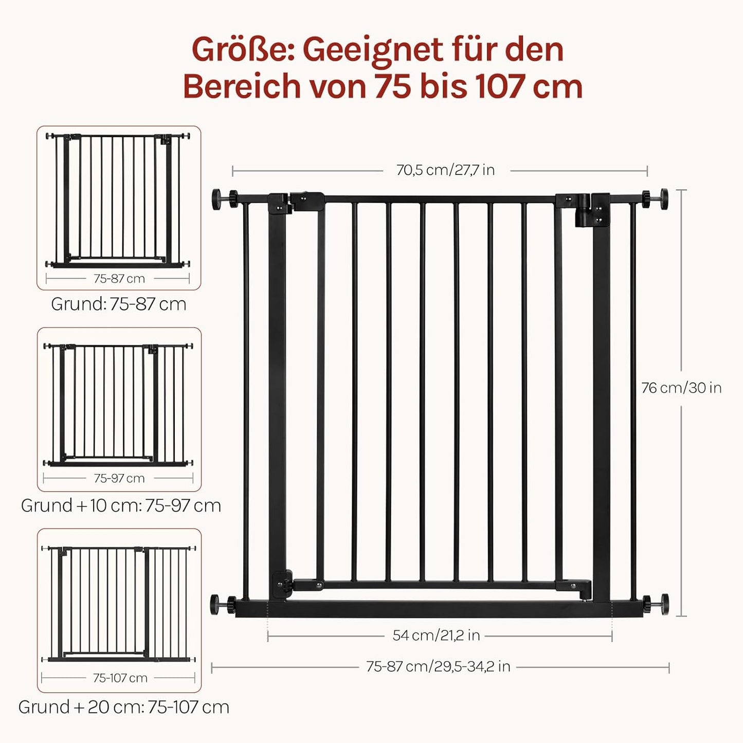 WOLTU Treppengitter - 75-97 cm - 2 Längen - Schwarz