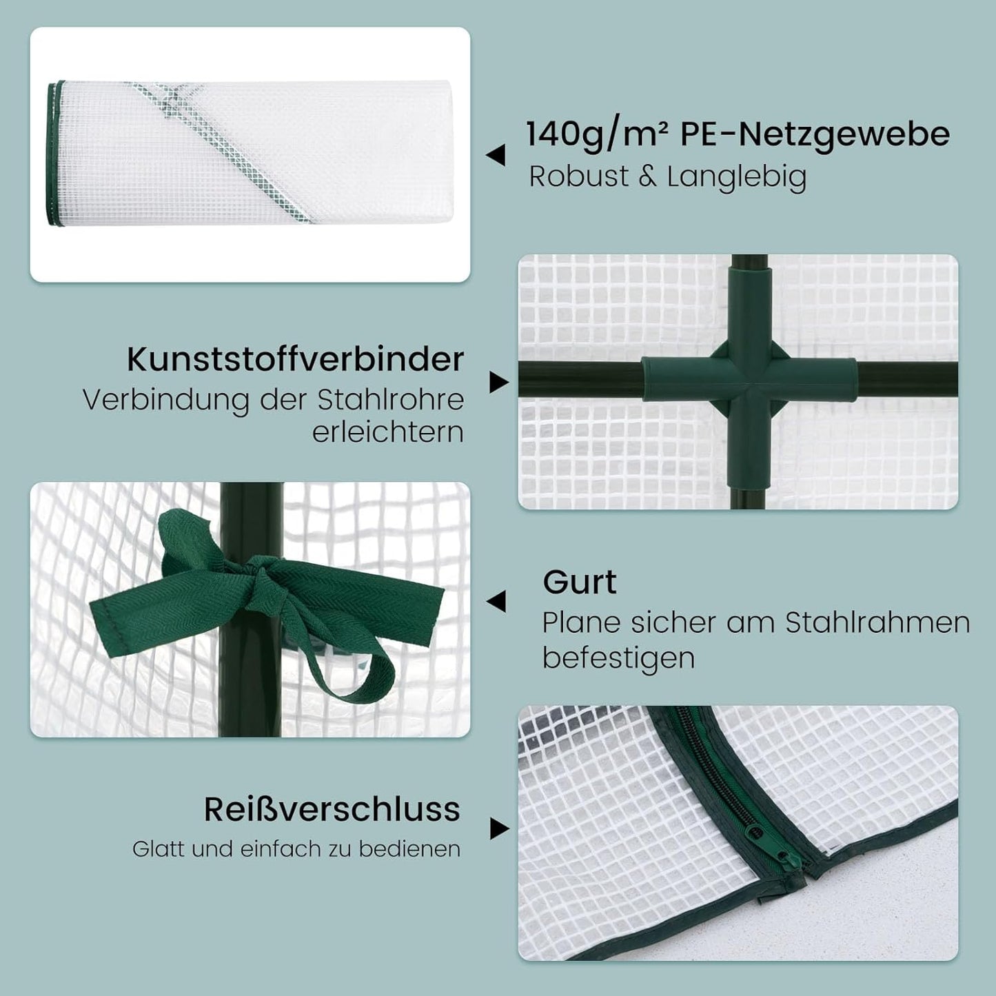 Woltu Gewächshaus für den Garten – halbrund – 200 x 100 x 210 cm – Weiß
