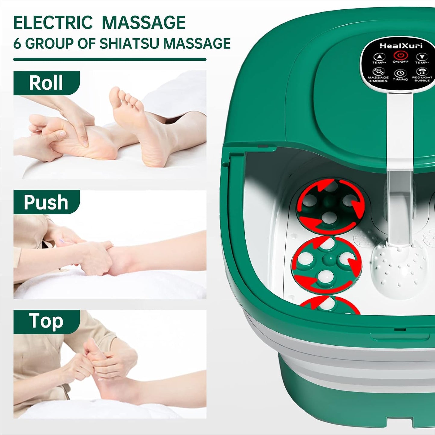HealXuri Faltbares Fußspa-Massagebad mit Heizfunktion, Sprudelfunktion und elektrischen Massagerollen – 43,18 x 35,56 x 15,24 cm
