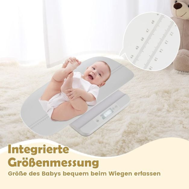 Coast Digitale Babywaage Weiß - Kinderwaage mit herausnehmbarer Messschale und LED-Anzeige - 61 x 33 x 8 cm