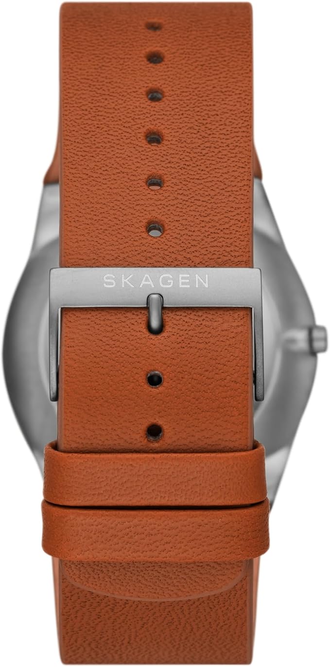 Skagen Melbye Titanium - 40 mm - Graues Titangehäuse - Blaues Zifferblatt - Braunes Lederband