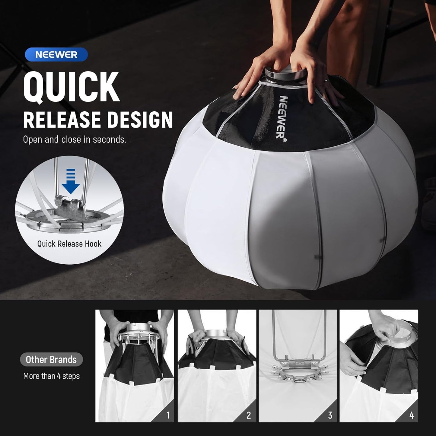 Neewer 50 cm Laternen-Softbox, weiß – 360°-Lichtdiffusor mit Schnellwechselvorrichtung und Bowens-Halterung für LED-Videoleuchten