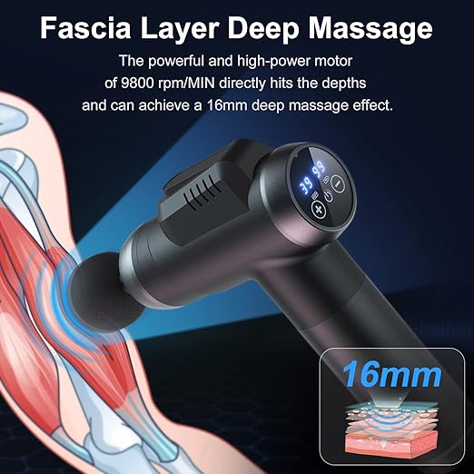 Zerolia Massagepistole - 30 Modi - 10 Aufsätze - LCD-Touchscreen - Kabellos - Schwarz