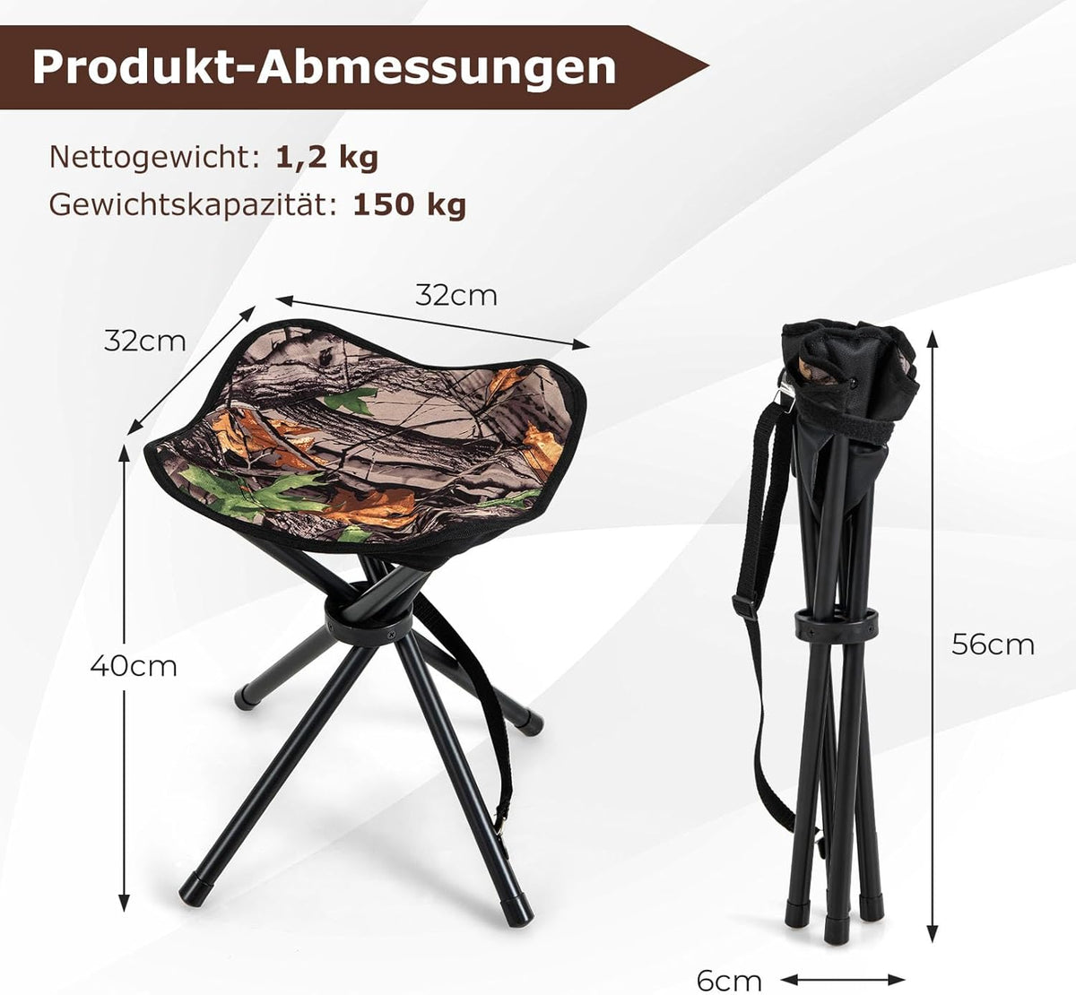 Küsten-Klapphocker - klappbar - bis zu 150 KG - 32 x 32 x 40 cm