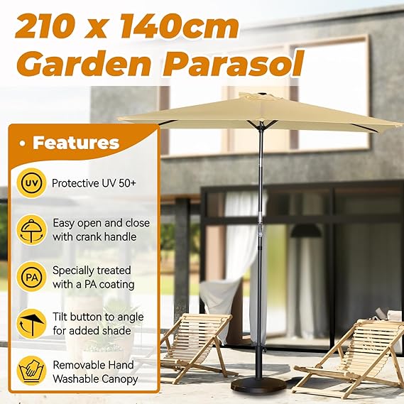 Angel Living Sonnenschirm 140 x 140 cm - Kippbar - Beige