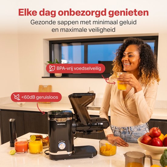 AoraKitchen Slowjuicer - mit Rücklauffunktion - Entsafter - 500 ML - Entsafter - für Gemüse und Obst - Obstpresse - Schwarz