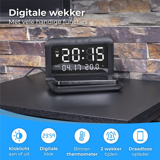 Nuvance - Digitaler Wecker - Digitaler Wecker für das Schlafzimmer - mit drahtlosem Ladegerät und USB-Ladeanschluss - mit Snooze-Funktion und Doppelalarm